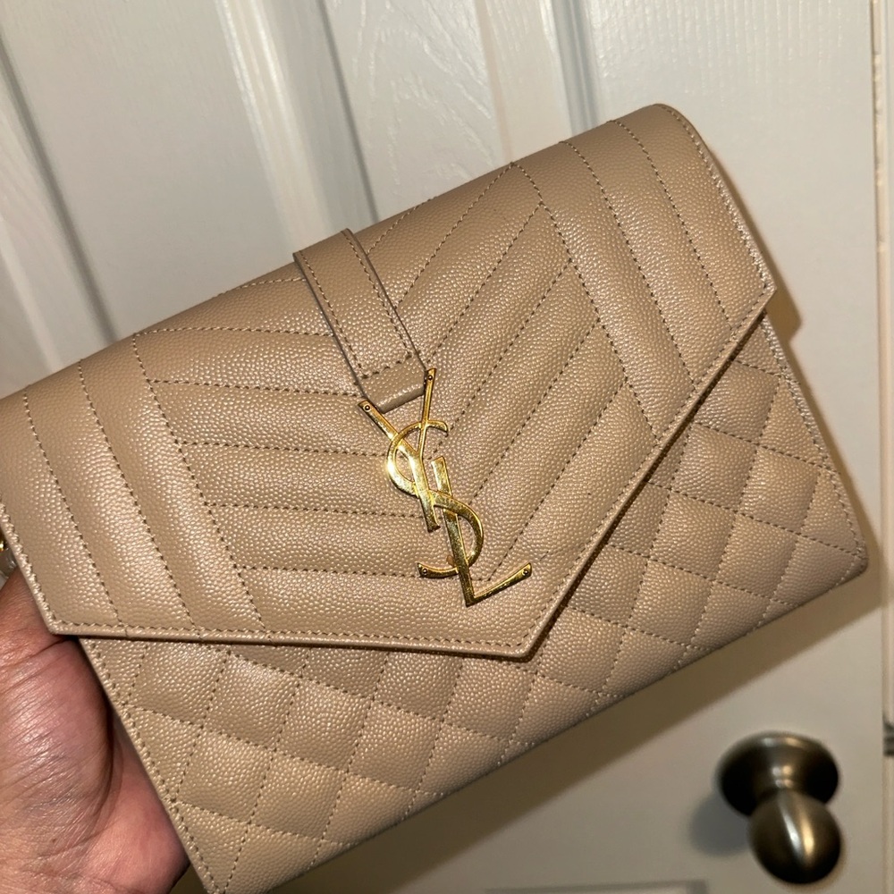 Yves Saint Laurent Tan Quilted Clutch
